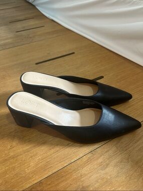 LOFT Black Pointed Toe Slip-On Block Heel Mules
